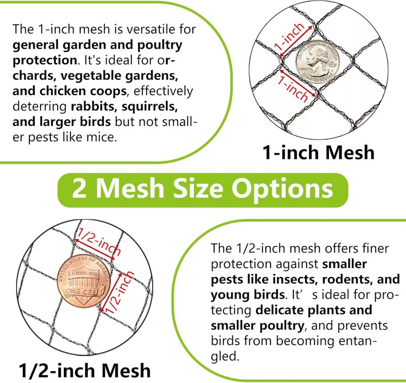POYEE 25x50ft Bird Netting for Chicken Coop, 1 inch Mesh, Heavy Duty, Hawk Proof, Garden Protection, Fruit Tree Netting Against Squirrels Deer - Image 5